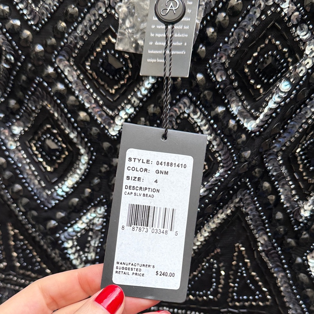 NEW Adrianna Papell Elegant Black and Silver Beaded Dress - Picture 6 of 8